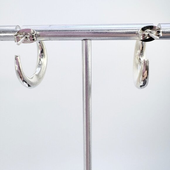 VTG Sterling Silver 925 Crescent Tapered Hoop Earrings Size 0.75" Length - Picture 3 of 8